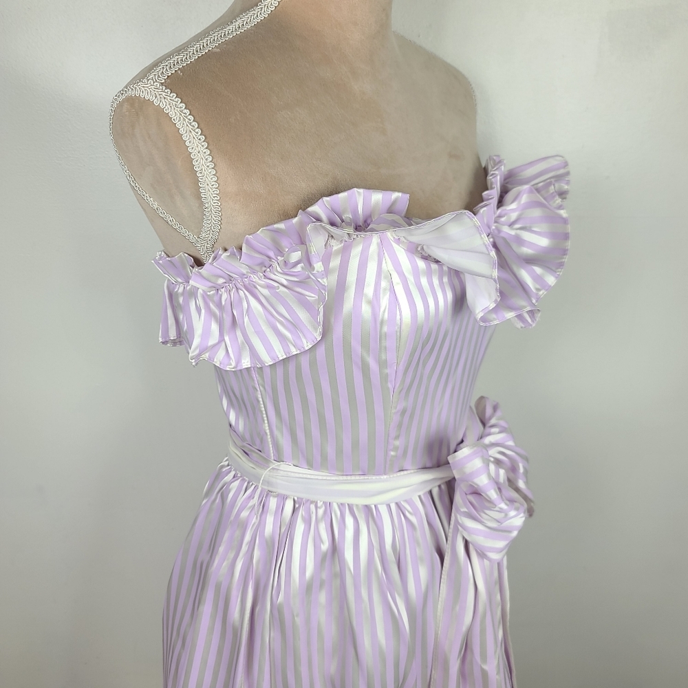 Vintage Gunne Sax Lavender Purple Striped Sweethart Neckline Midi Party Dress 7 - Picture 6 of 16